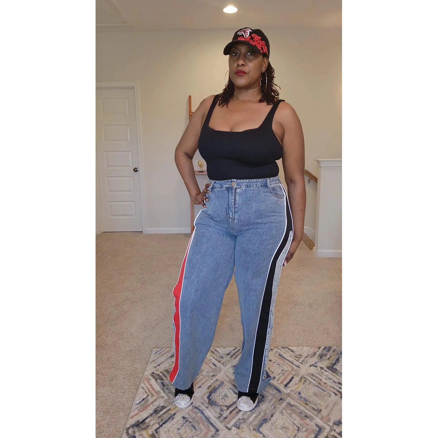 Colorblock Distressed Wide Leg Jeans