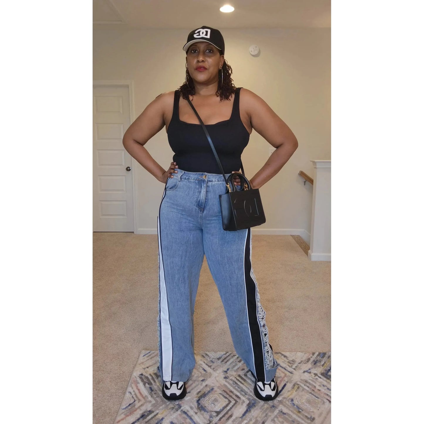 Colorblock Distressed Wide Leg Jeans