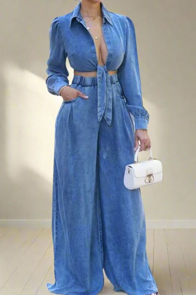 Denim Wide Leg Set (Reg & Plus sizes)