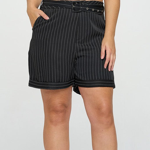 Plus Size Black Pin Stripe shorts w/Belt