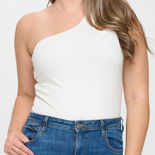 Plus Size One Shoulder Keyhole Body suit