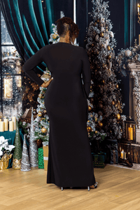 Black Opulence Draped Gown (Reg & Plus Sizes) - What A Diva Wears Boutique