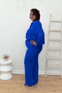 Blue Velvet Crinkle & Chic Stripe Set - What A Diva Wears Boutique