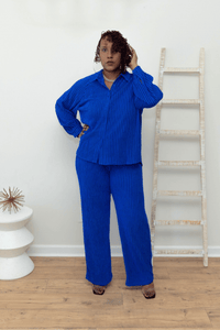 Blue Velvet Crinkle & Chic Stripe Set - What A Diva Wears Boutique