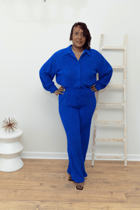 Blue Velvet Crinkle & Chic Stripe Set - What A Diva Wears Boutique
