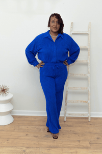 Blue Velvet Crinkle & Chic Stripe Set (L fits up to a size 18) - What A Diva Wears Boutique