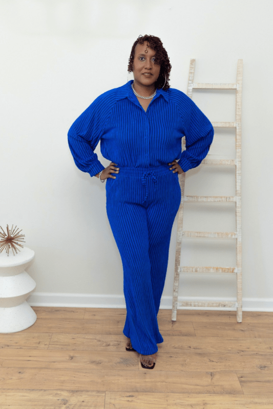 Blue Velvet Crinkle & Chic Stripe Set (L fits up to a size 18) - What A Diva Wears Boutique