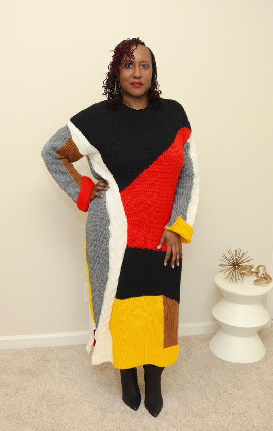 Colorblock Sweater Dress (One Size) - What A Diva Wears Boutique