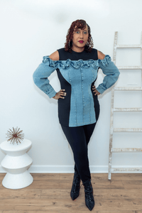 Denim and Roses Shirt/Dress (OS) - What A Diva Wears Boutique