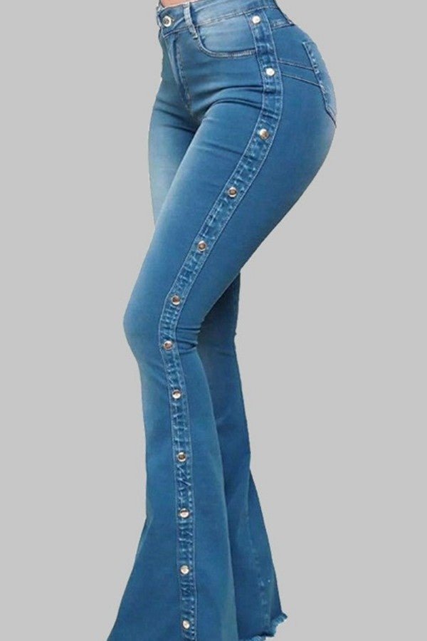 Flared side button Jeans (Reg & Plus sizes) - What A Diva Wears