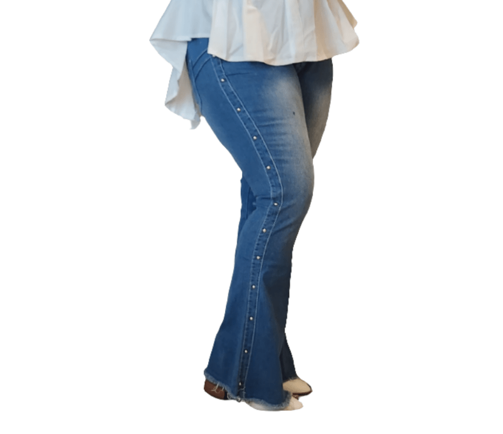 Flared side button Jeans (Reg & Plus sizes) - What A Diva Wears