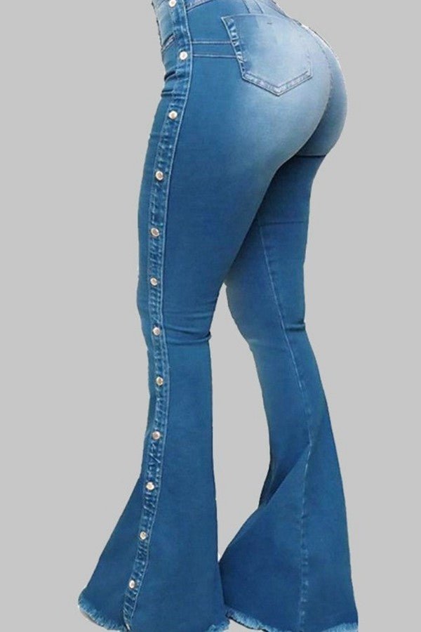 Flared side button Jeans (Reg & Plus sizes) - What A Diva Wears
