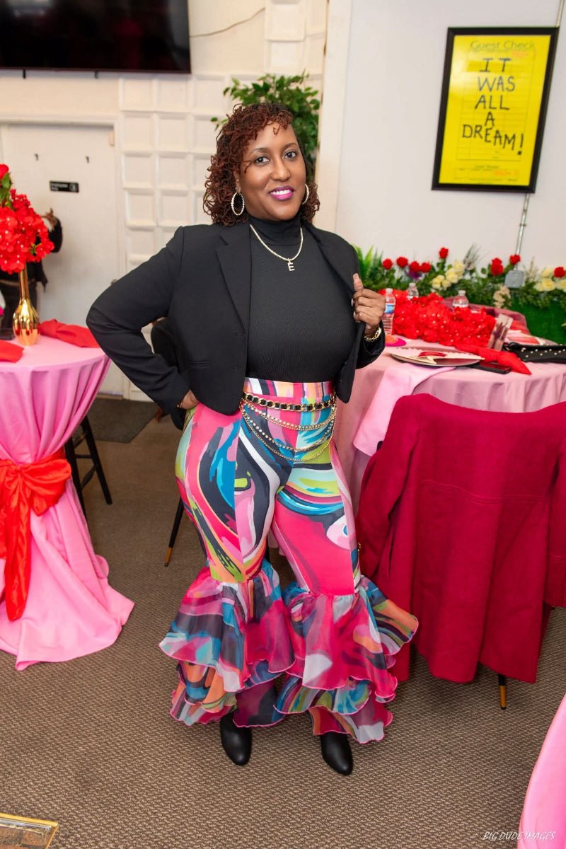 Fushia Print RUFFLED Bell Bottoms (Reg & Plus sizes) - What A Diva Wears Boutique