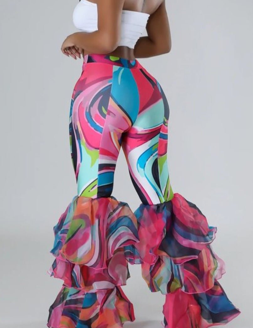 Fushia Print RUFFLED Bell Bottoms (Reg & Plus sizes) - What A Diva Wears