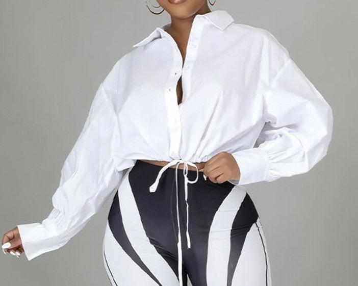 Long Sleeve Button Up Crop Top (Reg & Plus sizes) - What A Diva Wears
