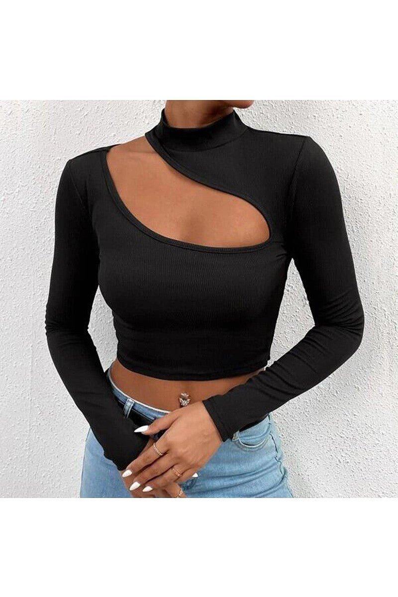 Long Sleeve Cut Out Crop Top - What A Diva Wears