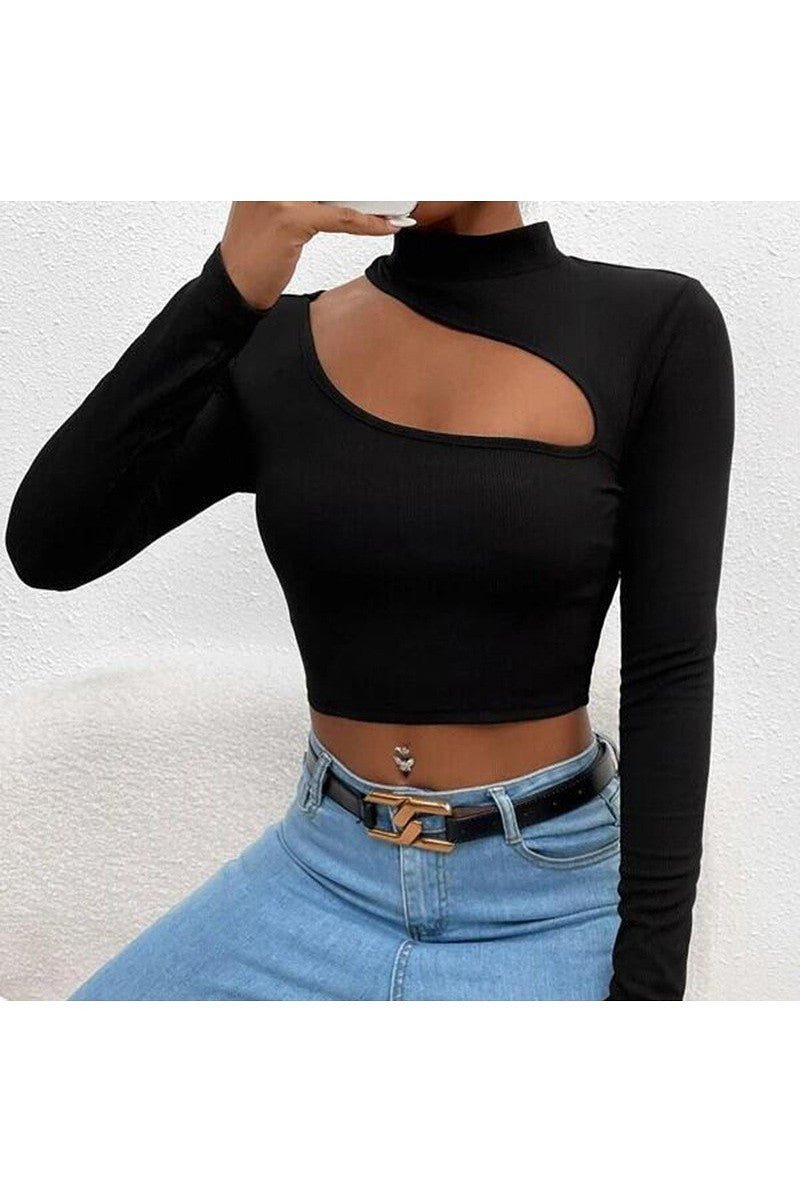 Long Sleeve Cut Out Crop Top - What A Diva Wears