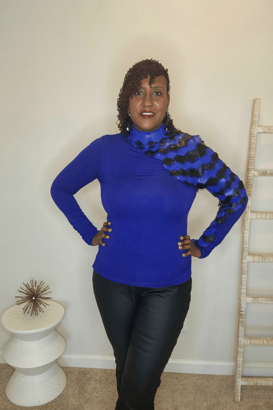 Long Sleeve Mock Neck color Block Ruffle Blouse - What A Diva Wears Boutique