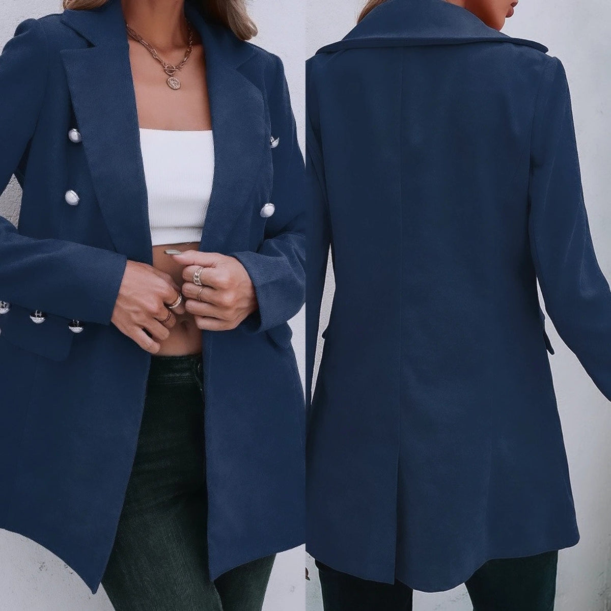 Long Sleeve Pearl Button Blazer - What A Diva Wears