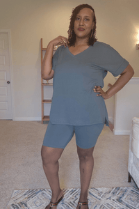 Microfiber V - Neck Biker Set (Reg & Plus Sizes) - What A Diva Wears Boutique