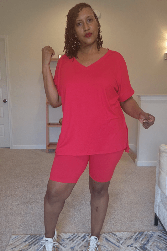 Microfiber V - Neck Biker Set (Reg & Plus Sizes) - What A Diva Wears Boutique