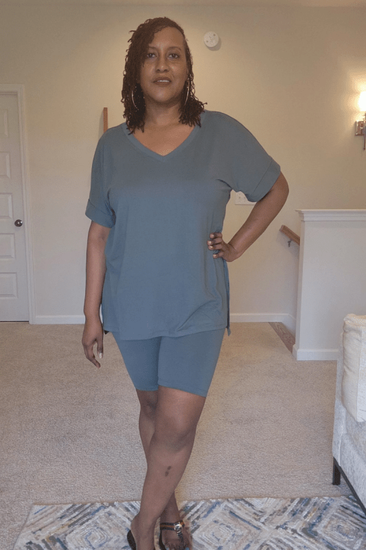 Microfiber V - Neck Biker Set (Reg & Plus Sizes) - What A Diva Wears Boutique