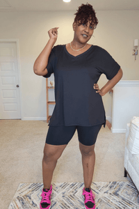 Microfiber V - Neck Biker Set (Reg & Plus sizes) - What A Diva Wears Boutique