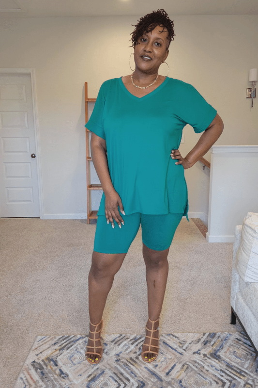Microfiber V - Neck Biker Set (Reg & Plus sizes) - What A Diva Wears Boutique