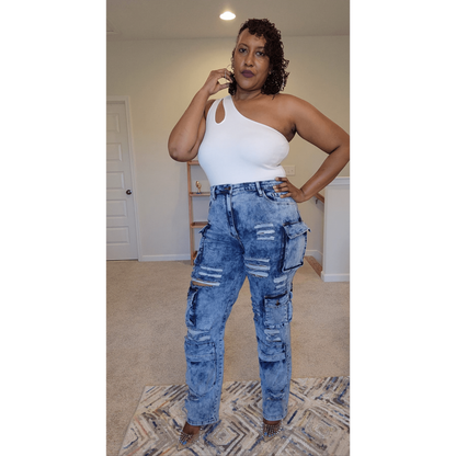 Plus Size Acid Blue Cargo Jeans - What A Diva Wears