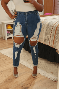 Plus Size Cut Out High Waist Jeans - What A Diva Wears Boutique