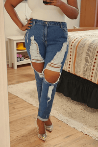 Plus Size Cut Out High Waist Jeans - What A Diva Wears Boutique