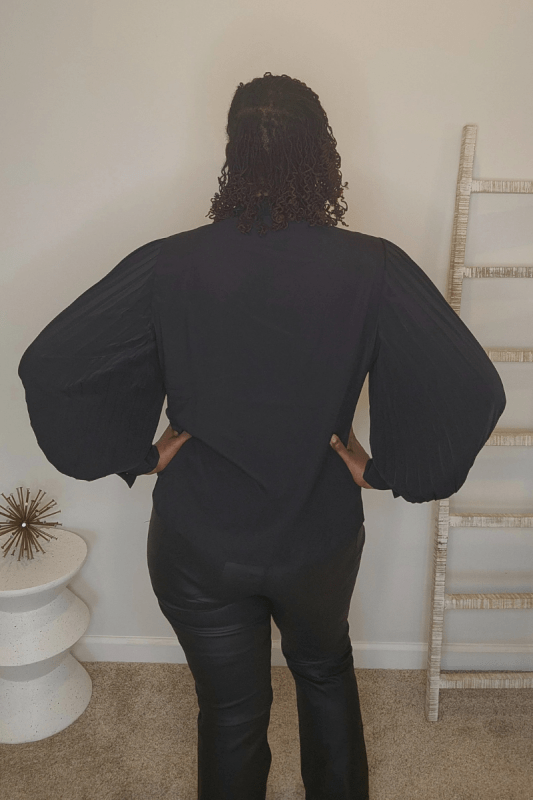 Plus Size Pleated Sleeve Blouse w/bow - What A Diva Wears Boutique