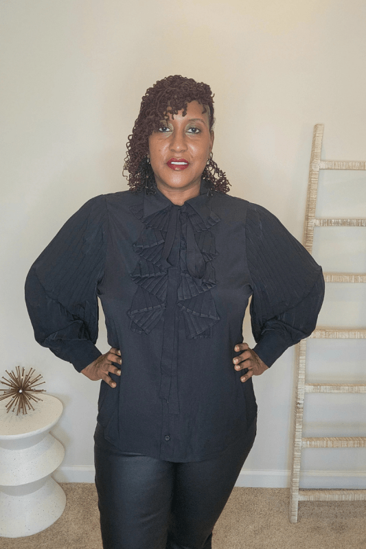 Plus Size Pleated Sleeve Blouse w/bow - What A Diva Wears Boutique