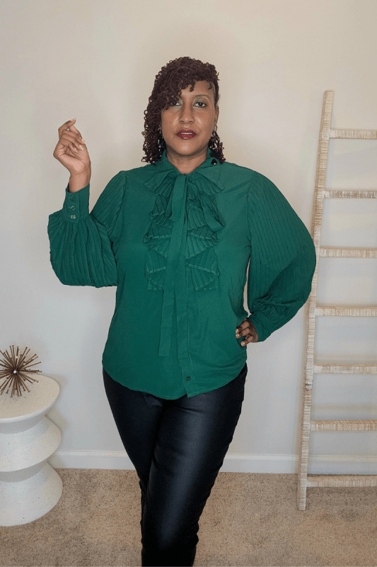 Plus Size Pleated Sleeve Blouse w/bow - What A Diva Wears Boutique