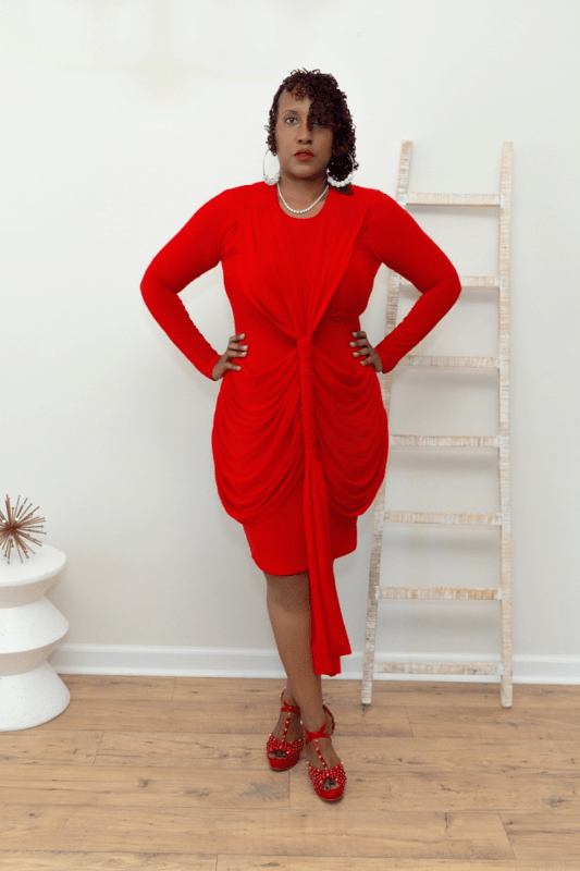 Red Alert Draped Dress - What A Diva Wears Boutique