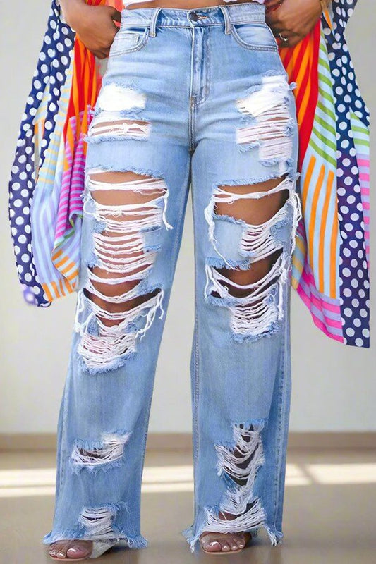 Ripped Straight Leg Jeans (Reg & Plus sizes) - What A Diva Wears