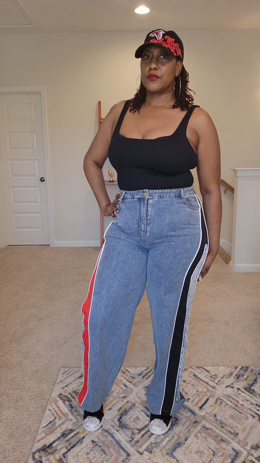 Colorblock Distressed Wide Leg Jeans