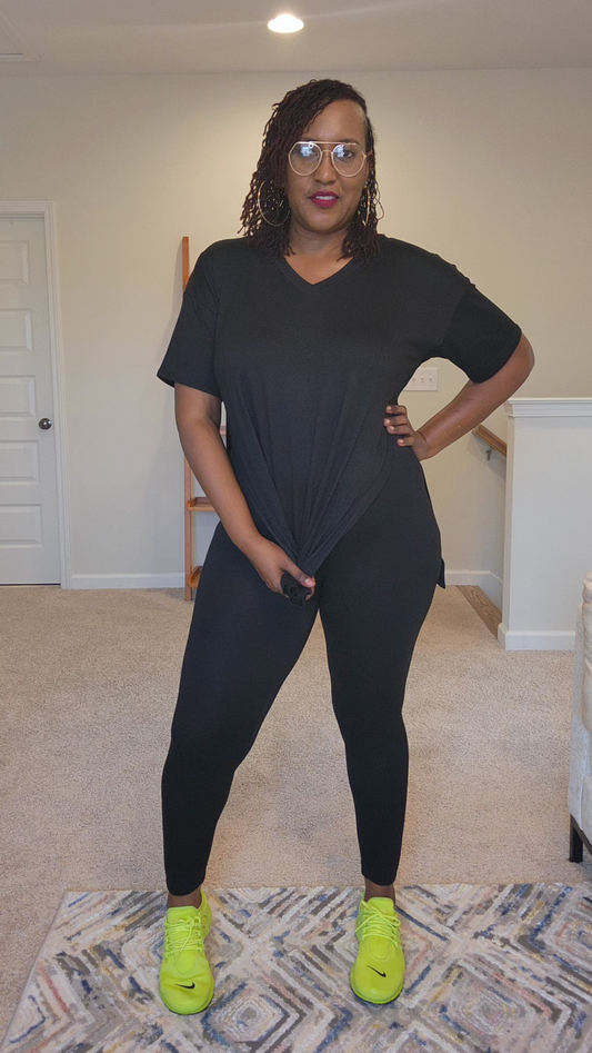 V-Neck Side Slits Basic Set