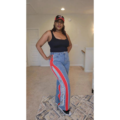 Colorblock Distressed Wide Leg Jeans