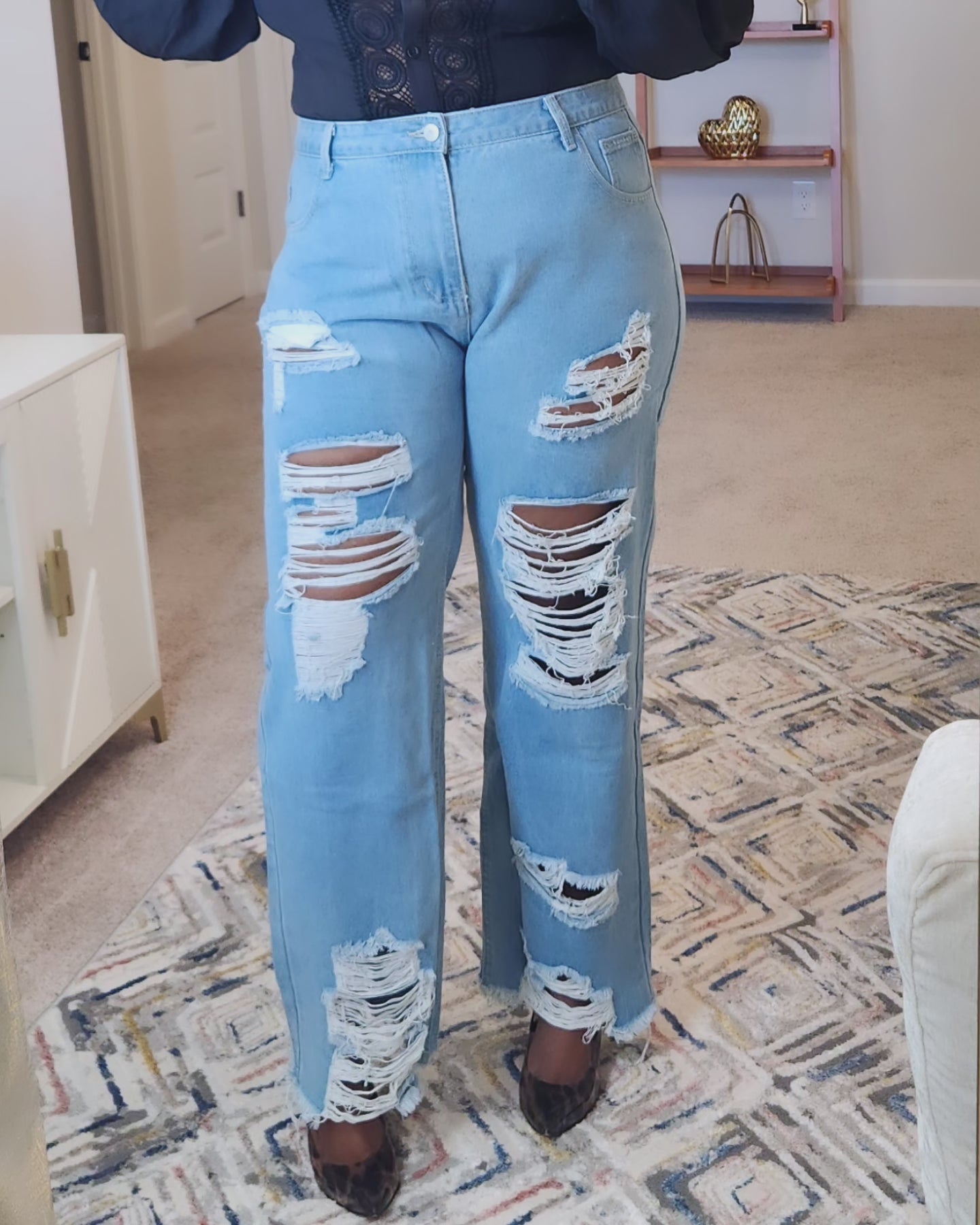 Ripped Straight Leg Jeans (S only)
