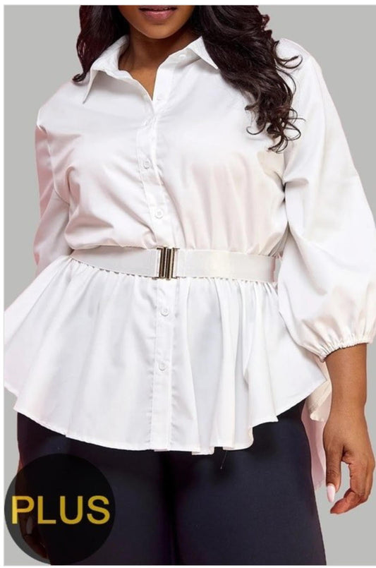 Plus Size Belted Tunic Shirt