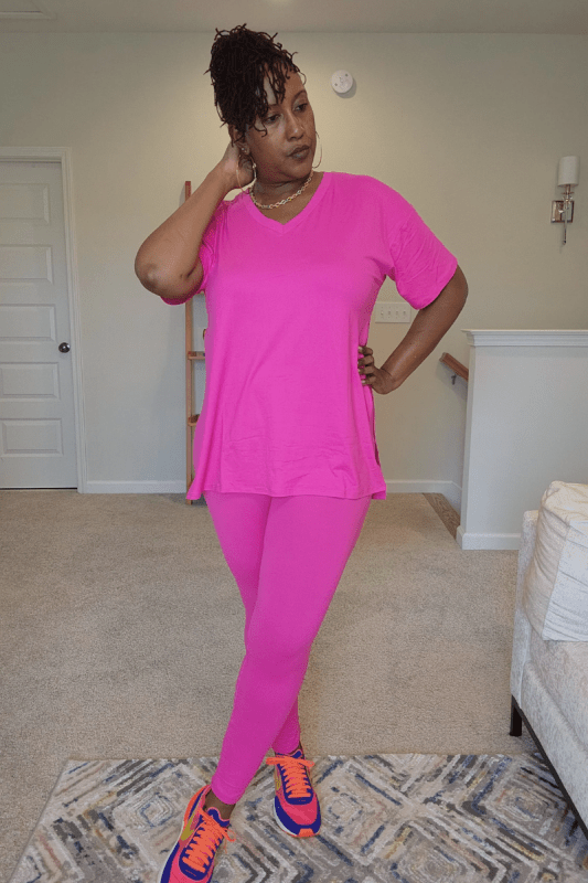 V Neck Side Slits Basic Set - What A Diva Wears Boutique
