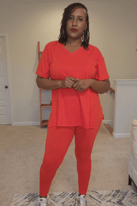 V - Neck Side Slits Basic Set - What A Diva Wears Boutique