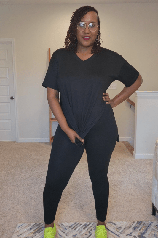 V - Neck Side Slits Basic Set - What A Diva Wears Boutique