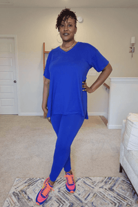 V Neck Side Slits Basic Set - What A Diva Wears Boutique