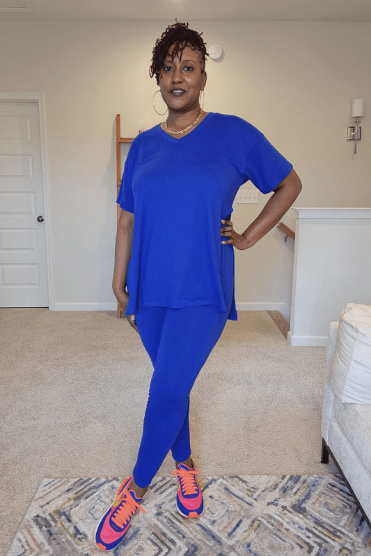 V Neck Side Slits Basic Set - What A Diva Wears Boutique