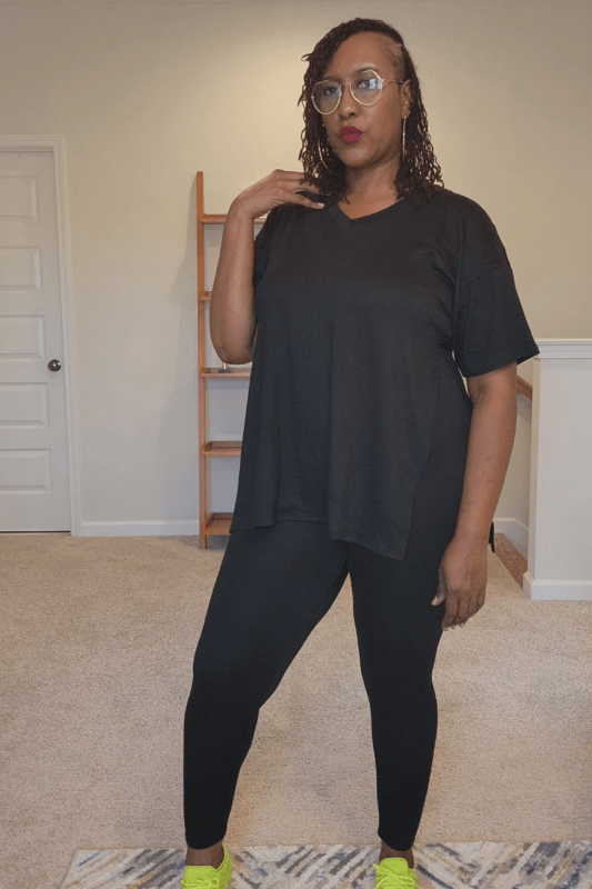 V - Neck Side Slits Basic Set - What A Diva Wears Boutique