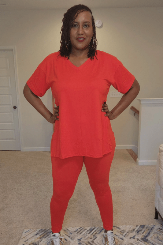 V - Neck Side Slits Basic Set - What A Diva Wears Boutique