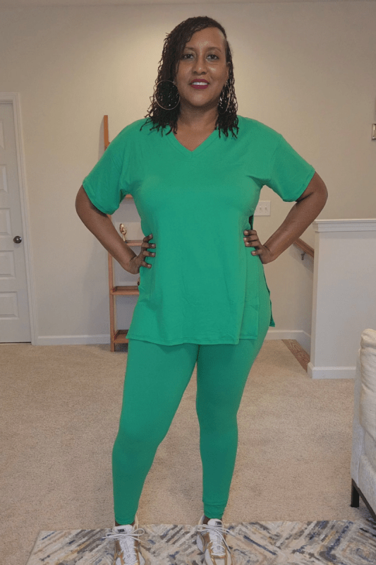 V - Neck Side Slits Basic Set - What A Diva Wears Boutique
