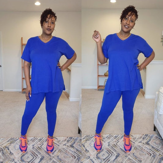 V Neck Side Slits Basic Set - What A Diva Wears